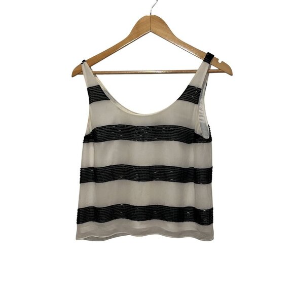 Alice + Olivia White Tank Top With Sequined Stripes Women's Size small - Picture 1 of 7